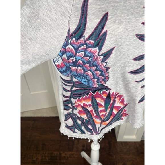 Mara Hoffman Active Embroidered Oversize Raw Hem Pullover Sweatshirt Size Medium - Picture 9 of 10